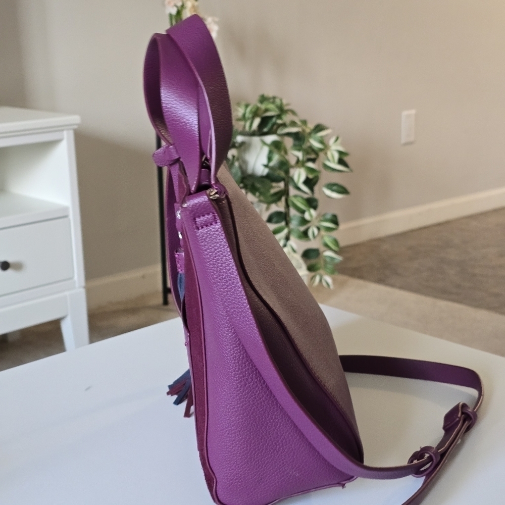 French connection faux leather crossbody shoulder bag color burgundy - Picture 4 of 9